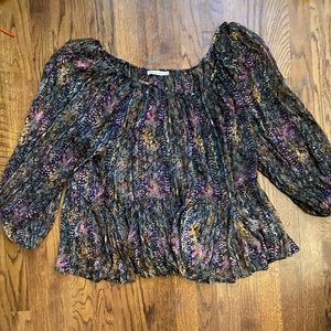 ANTHROPOLOGIE | MES DEMOISELLES Black Colorful Blouse with Peplum hem